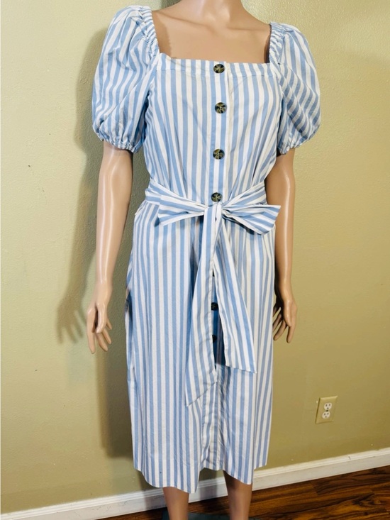 J. Crew Dresses & Skirts - J. CREW Women Dress Square Neck Blue White Stripe Puff Sleeve  - Size XS